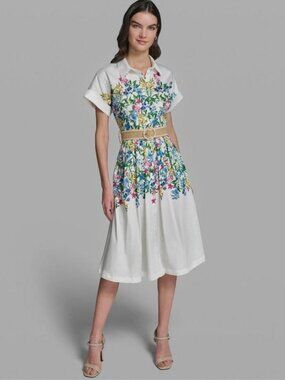 Karl Lagerfeld Paris Women's Short-Sleeve Collared Multi Floral Dress size 6
